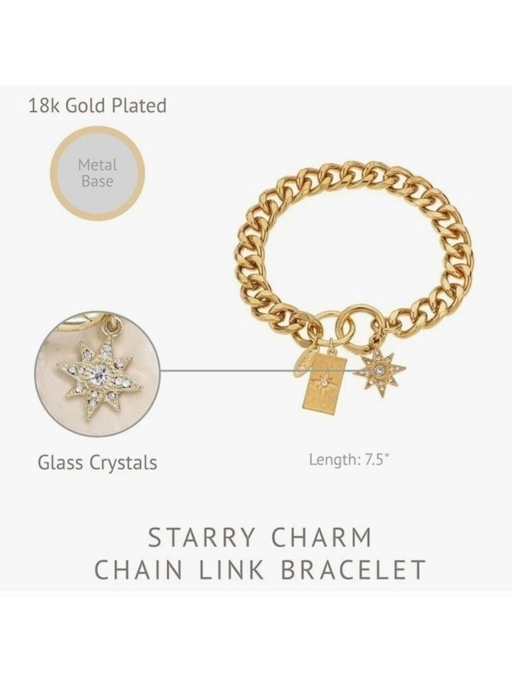 Ettika Starry Charms 18k Gold Plated Chain Link Bracelet - Picture 5 of 7